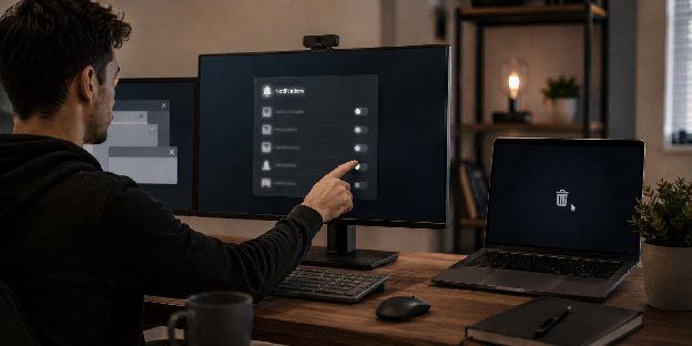 Turning off notifications, closing digital clutter, multiple screens, strategies for chronic high-performing procrastinators